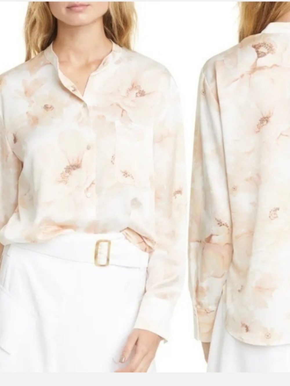 Vince Magnolia Print Blouse Button Down Shirt Extra Large XL  Pink 🩷